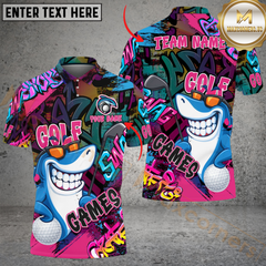 Maxcorners Golf Funny Shark Graffiti Multicolor Customized Name, Team Name 3D Shirts