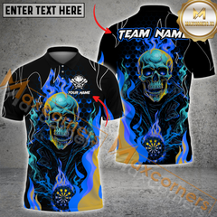 Maxcorners Darts Skull Fire Flame MultiColor Option Customized Name, Team Name 3D Polo Shirt