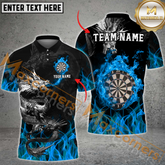 Maxcorners Darts Dragon Flame MutilColor Option Customized Name, Team Name 3D Polo Shirt