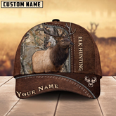 Maxcorners Elk Hunting Brown Leather Pattern Mutilcolored Personalized Name 3D Cap