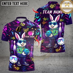 Maxcorners Bowling And Pin Cool Bunny Street Style Graffiti Design Multicolor Customized Name, Team Name 3D Shirts
