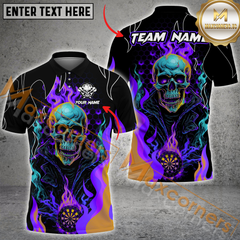 Maxcorners Darts Skull Fire Flame MultiColor Option Customized Name, Team Name 3D Polo Shirt