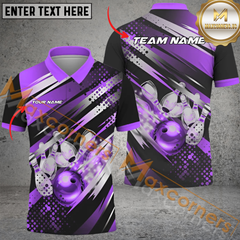 Maxcorners Ball And Pins Classic Bowling Jersey Multicolor Option Customized Name, Team Name 3D Polo Shirt
