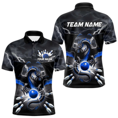 Maxcorners Custom Thunder Lightning Blue Dragon Bowling Team Polo Shirts For Men, Bowling Jerseys LM1605