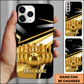 Maxcorners Bowling Golden Ball Pins Black Stripe Personalized Name Phone Case
