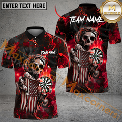 Maxcorners Darts Skull Reaper Thunder Lightning MultiColor Option Customized Name, Team Name 3D Polo Shirt