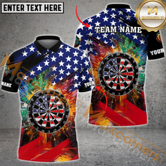 Maxcorners Darts US Flag Paint Colorful Customized Name, Team Name 3D Polo Shirt