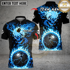 Maxcorners Bowling Flaming Skull Multicolor Customized Name, Team Name 3D Shirts