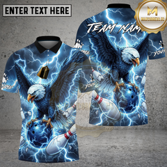 Maxcorners Bowling Shirt Majestic Eagle Lightning Bowling Ball Multioptions Personalized Name, Team Name 3D Shirt (4 Colors)