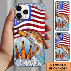 Maxcorners Red Fish Fishing Phone Case American Flag Beer Bottles Fish Art Personalized Name 3D Phone Case