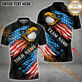 Maxcorners Golf American Flag Eagle Ball Fire Pattern Customized Name, Team Name 3D Polo Shirt