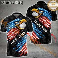 Maxcorners Golf American Flag Eagle Ball Fire Pattern Customized Name, Team Name 3D Polo Shirt