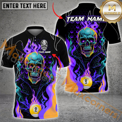 Maxcorners Billiard Skull Ball 9 Fire Flame Multicolor Options Personalized Name, Team Name 3D Polo Shirt