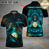 Maxcorners Ball 9 Fire Reaper Epic Art Billiard Jersey Multicolor Options Personalized Name, Team Name 3D Polo Shirt (4 Colors)