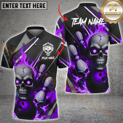Maxcorners Bowling Skull Flame Multicolor Customized Name, Team Name 3D Polo Shirt