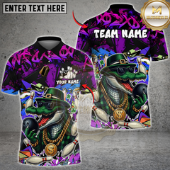 Maxcorners Gangster Crocodile With Bowling Multicolor Customized Name, Team Name 3D Shirts