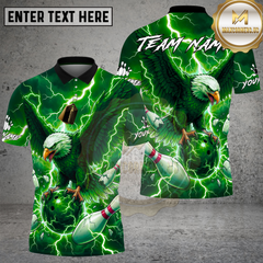 Maxcorners Bowling Shirt Majestic Eagle Lightning Bowling Ball Multioptions Personalized Name, Team Name 3D Shirt (4 Colors)