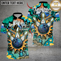Maxcorners Street Graffiti Bowling Polo Custom Name Team Strike Shirt