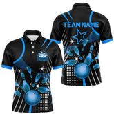 Maxcorners Black and Blue Mens Bowling Polo, Quarter Zip Shirts Custom Bowling outfit men Team Jerseys LM1605