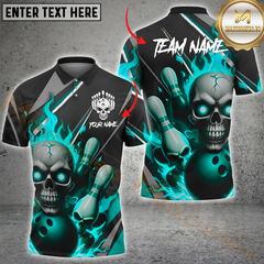 Maxcorners Bowling Skull Flame Multicolor Customized Name, Team Name 3D Polo Shirt