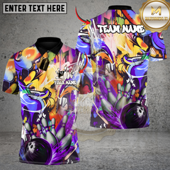 Maxcorners Bowling and Pins Splatter Strike Multicolor Customized Name, Team Name 3D Shirts