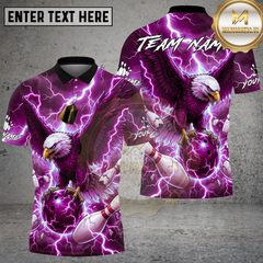 Maxcorners Bowling Shirt Majestic Eagle Lightning Bowling Ball Multioptions Personalized Name, Team Name 3D Shirt (4 Colors)
