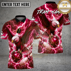 Maxcorners Bowling Shirt Majestic Eagle Lightning Bowling Ball Multioptions Personalized Name, Team Name 3D Shirt (4 Colors)