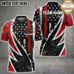 Maxcorners Billiard Skull US Flag Multicolor Customized Name, Team Name 3D Polo Shirt