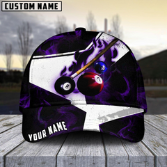 Maxcorners Billiard Ball 8 Dark Flame Stroke Personalized Name 3D Cap (7 Colors)