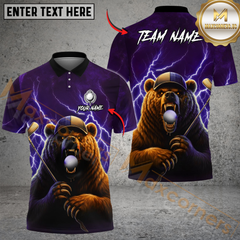 Maxcorners Thunder Bear Golf Polo Shirt, Customized Name & Team Name 3D Shirts (4 Colors)