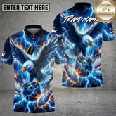 Maxcorners Bowling Shirt Electric Blue Eagle Lightning Strike Multioptions Personalized Name, Team Name 3D Shirt (4 Colors)