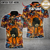 Maxcorners Billiards HipHop 8 Ball Fire Custom Name, Team Name 3D Shirt
