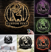 Maxcorners Personalized Metal Sign WITH LED/WITHOUT LED – Deer and Forest Silhouette Wall Art – Custom Rustic Cabin and Lodge Hunting Decor LM0110