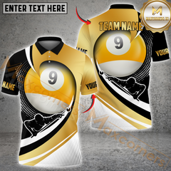 Maxcorners Billiard Golden 9 Ball Pool Player Personalized Name, Team Name Unisex 3D Shirt