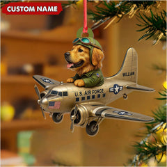Maxcorners Personalized Dog Pilot Christmas Ornament And Keychain, Custom Name U.S. Air Force Airplane, Military Dog Lover Tree Decor Gift