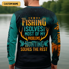 Maxcorners Fishing Solves Most Of My Problems Sky Star Pattern Fishing UPF Shirts, Fishing And Hunting SPF Shirt For Men