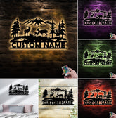 Maxcorners Personalized Deer Family Metal Sign WITH LED/WITHOUT LED - Rustic Cabin Name Sign, Mountain Wildlife Wall Art for Lodge & Outdoor Decor LM0110