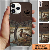 Maxcorners Artist Hunting Duck Zipper Leather Brown Vintage Personalized Name Phone Case