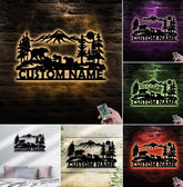 Maxcorners Personalized Bear Family Metal Sign WITH LED/WITHOUT LED - Mountain Cabin Name Sign, Rustic Wildlife Wall Art for Lodge & Outdoor Decor LM0110