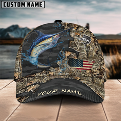 Maxcorners Marlin Fishing American Flag Map Camo Pattern Personalized Cap