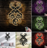 Maxcorners Personalized Deer Hunting and Fishing Metal Sign WITH LED/WITHOUT LED – Rustic Cabin Wall Decor, Gift for Hunters and Anglers LM0110