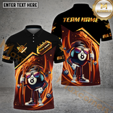 Maxcorners Cool Billiard Premium Line Pattern Multicolor Options Personalized Name, Team Name 3D Polo Shirts (4 Colors)