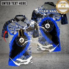 Maxcorners Billiards Ball 8 Lightning Stains Personalized Name Shirt Blue TU0808