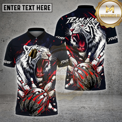 Maxcorners Bowling Shirt White Tiger Bowling Pins Strike Multi Options Personalized Name, Team Name 3D Shirt
