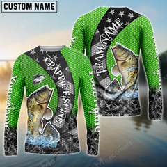 Maxcorners Crappie Fishing American Green Star Sun Protection Personalized Name, Team Name Long Sleeve Shirt