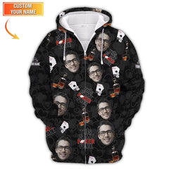 Maxcorners Poker Face Custom Name and Face Shirt - Whiskey and Cards Design - Funny Gift for HimLM1009