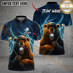 Maxcorners Thunder Bear Golf Polo Shirt, Customized Name & Team Name 3D Shirts (4 Colors)