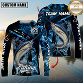 Maxcorners Marlin Fishing Blue Smoke Sun Protection Personalized Name, Team Name 3D Long Sleeve Shirt