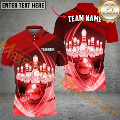 Maxcorners Ball And Pins Thunder Bowling Jersey Multicolor Option Customized Name, Team Name 3D Polo Shirt