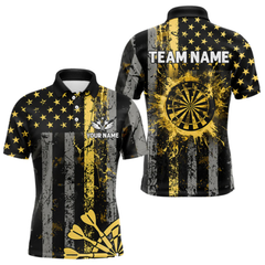 Maxcorners Custom Gold Grunge US Flag Patriotic Darts Shirt For Men, Retro Darts Board Darts Team Jerseys LM0705